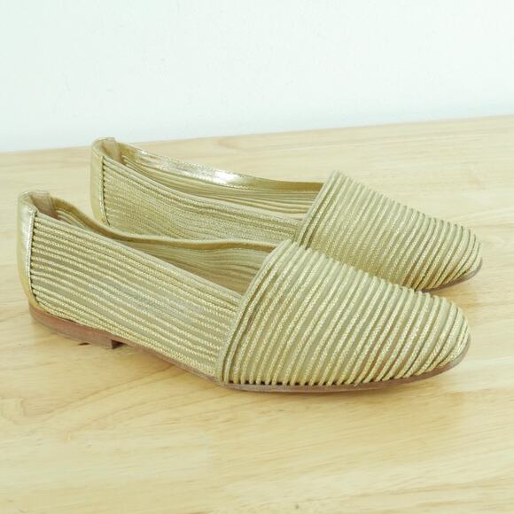 Andre Assous 9.5 Flats Gold Sheer Resort Lounge Slip On Quiet Luxury Ballet Glam - Picture 1 of 11